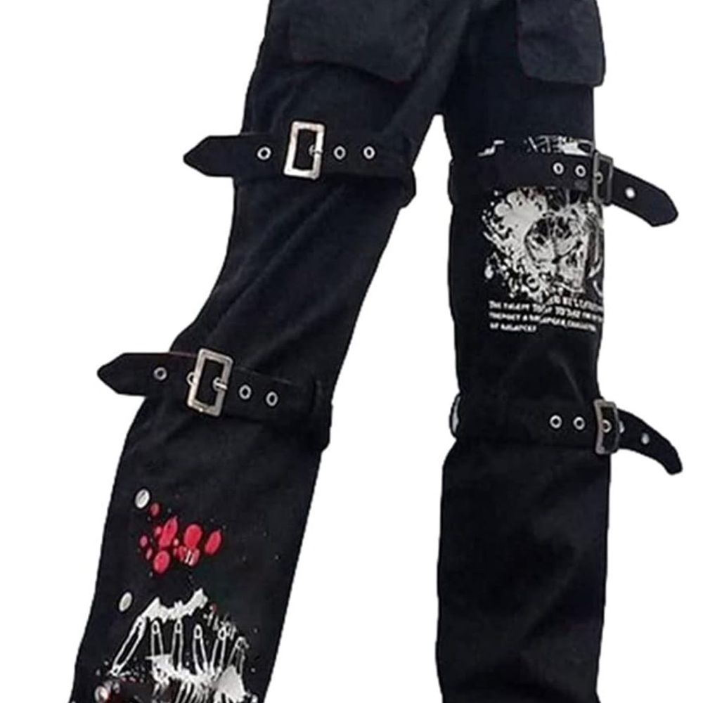 Black Straight Leg Jeans with Buckle Detail